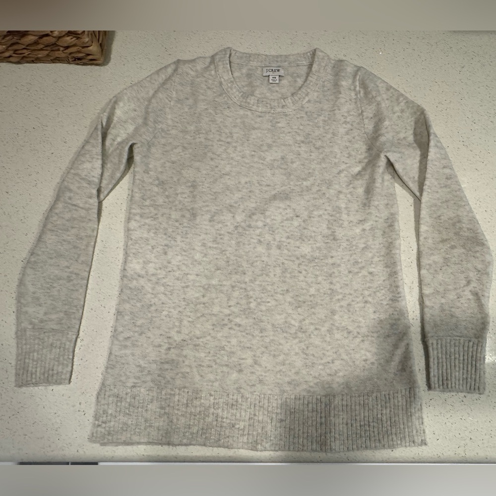 J. Crew Light Heathered Cream/Gray Crew Neck Sweater